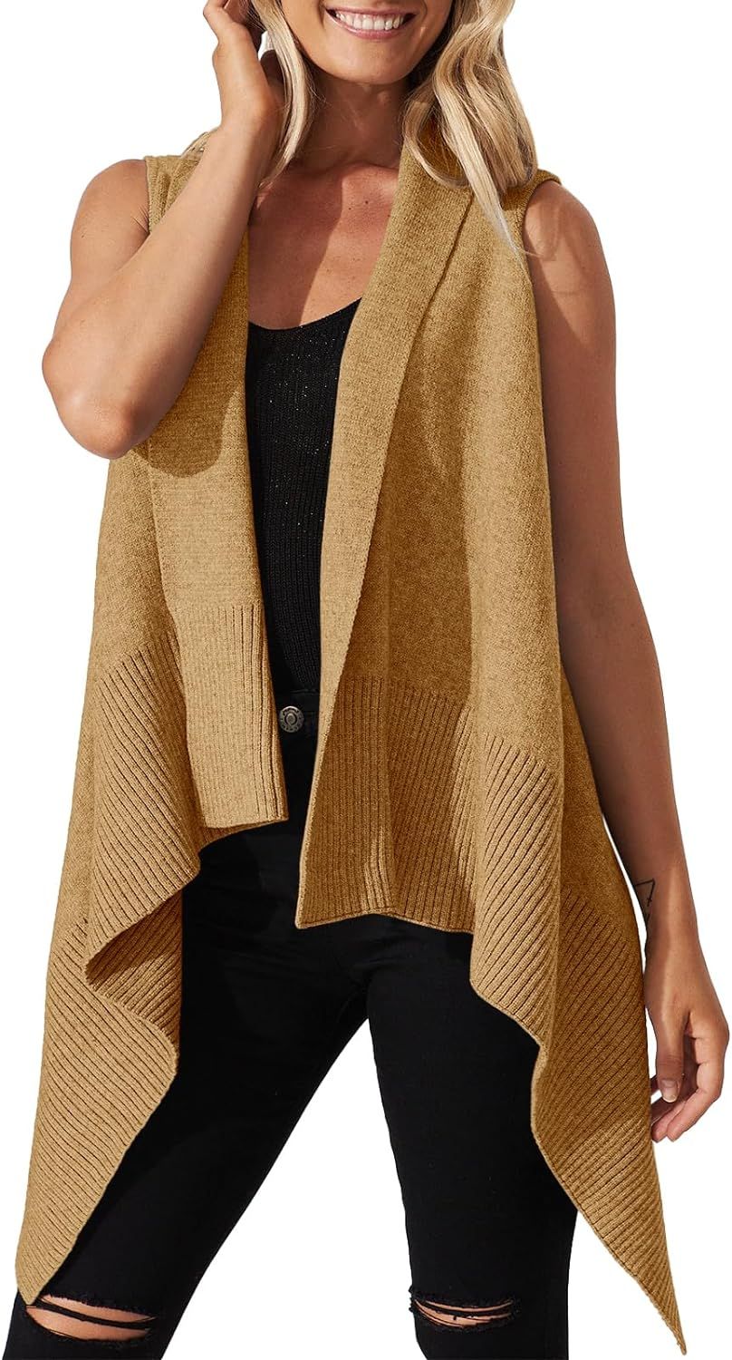 Aoysky Women's Sleeveless Knitted Poncho Sweater Vest Open Front Draped Shawl Kimono Cardigan Swe... | Amazon (US)