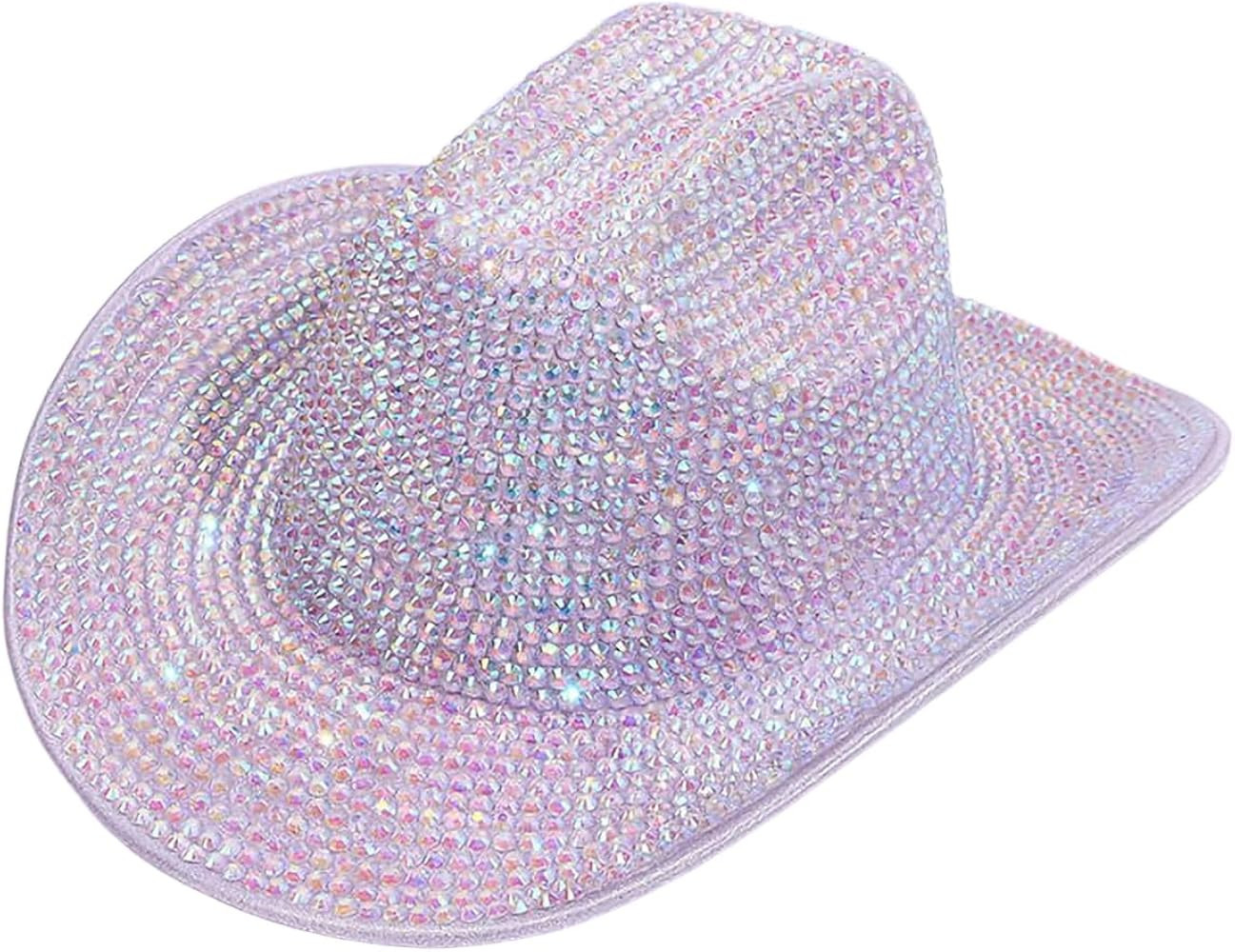 Women Bling Rhinestone Western Cowboy Hat Glitter Cowgirl Fedora Hat for Party Music Festival | Amazon (US)