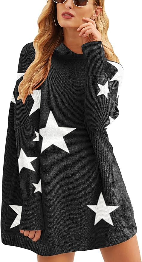 ANRABESS Women 2023 Fall Casual Turtleneck Batwing Sleeve Slouchy Oversized Ribbed Knit Tunic Swe... | Amazon (US)