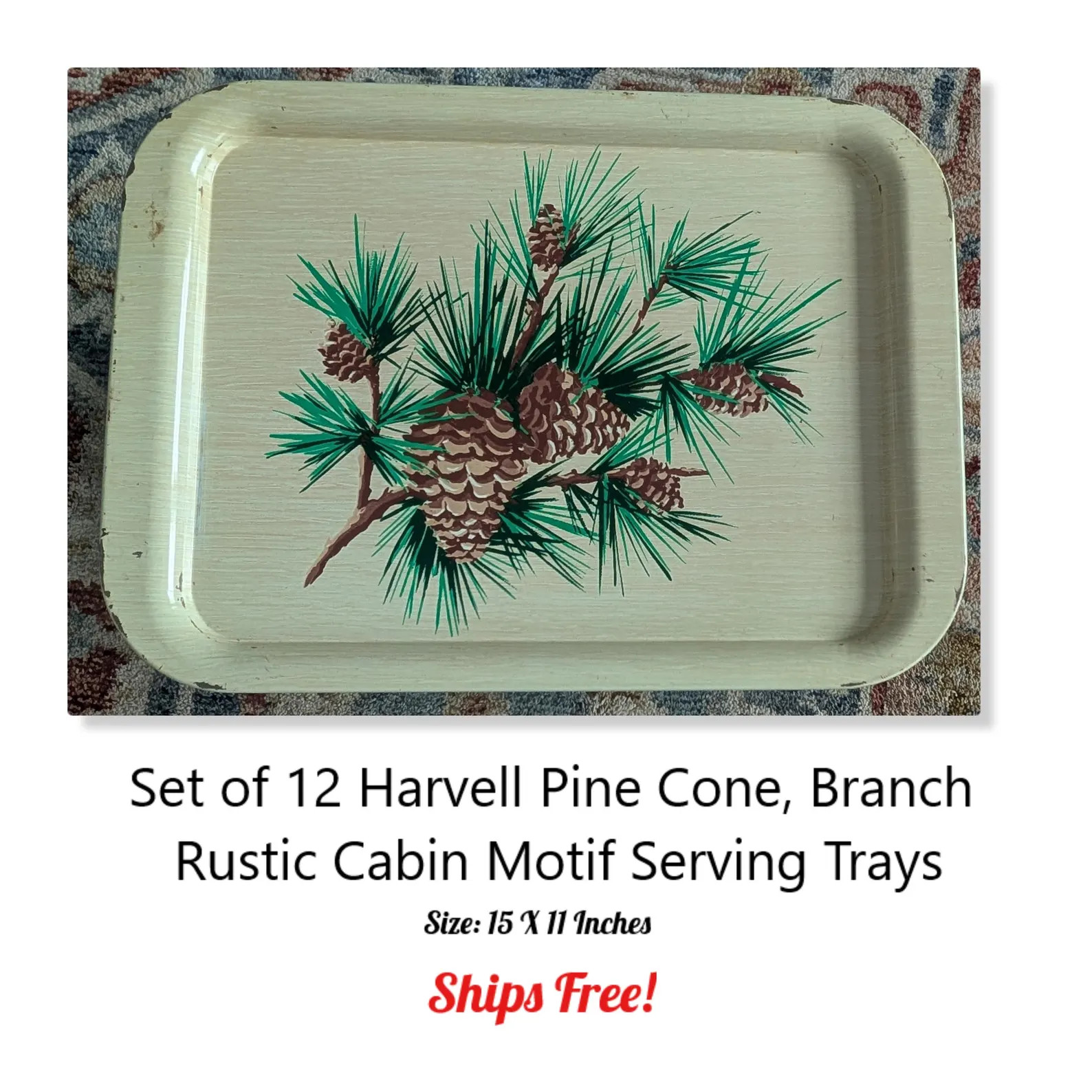 12 Vintage Harvell Metal Serving Trays * Pinecone & Branch Motif * Rustic Cabin Decor * Ships Fre... | Etsy (Global)