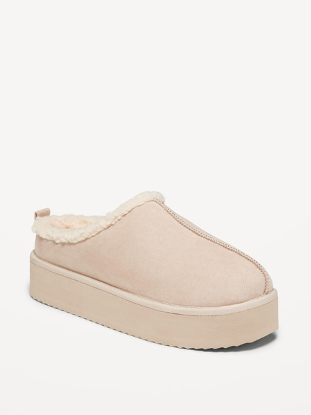 Sherpa-Lined Platform Slippers | Old Navy (US)