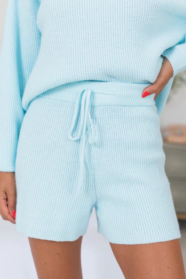 Cloud Chaser Sky Blue Sweater Knit Shorts DOORBUSTER | Pink Lily