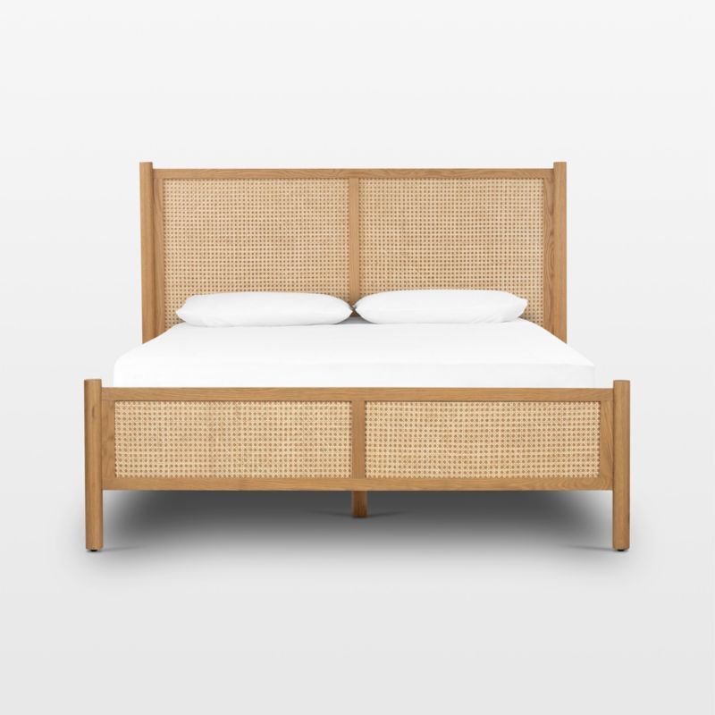 Tisdell Cane and Khaki Oak Wood Queen Bed | Crate & Barrel