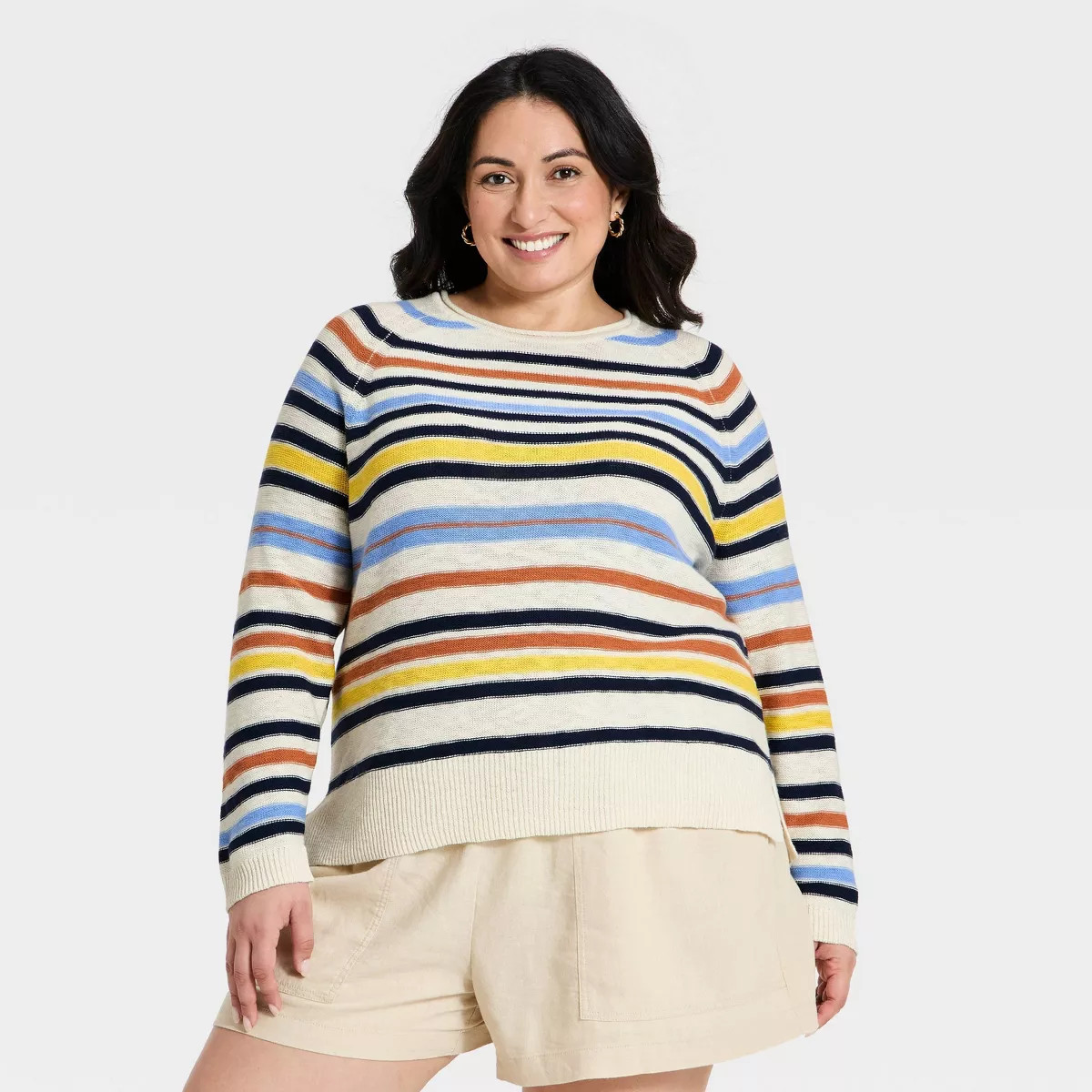 Women's Long Sleeve Crewneck Beach Pullover Sweater - Ava & Viv™ Nautical Striped XXL | Target