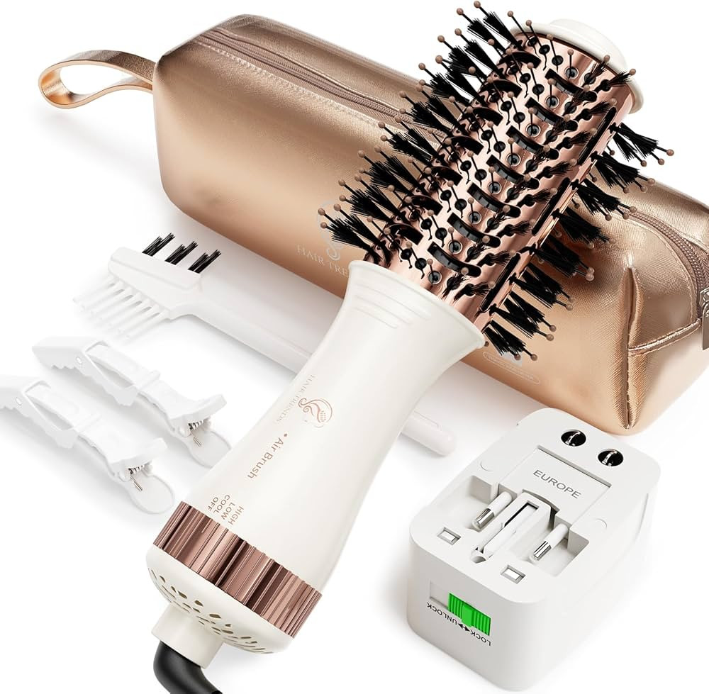 Travel Blow Dryer Brush in one, Dual Voltage 110V-240V Mini Hot Air Brush, Hair Trends Nano Titan... | Amazon (US)