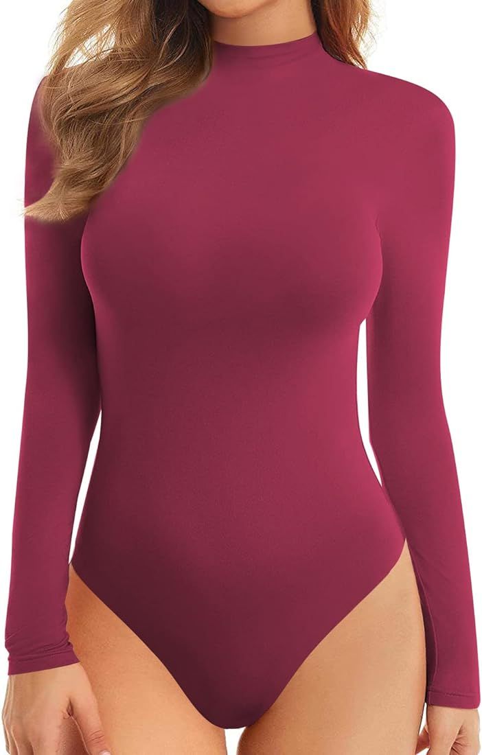 Mock Turtle Neck Sleeveless Tank Top Long Sleeve Double Lined Bodysuit for Women | Amazon (US)