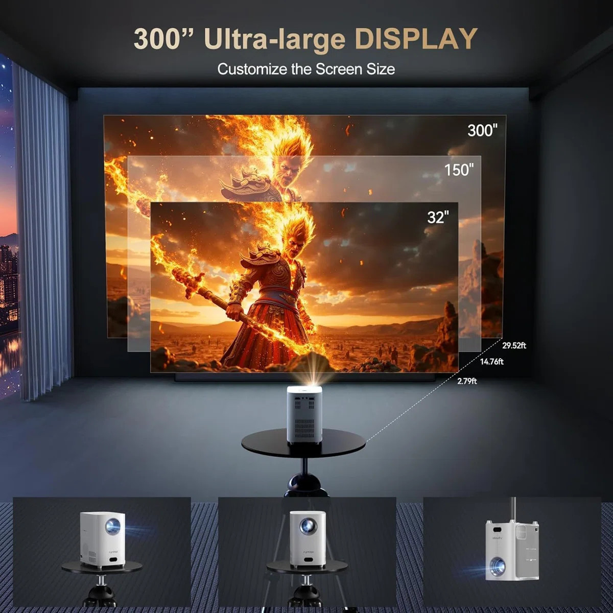 Projector with WiFi and Bluetooth, 1080P Outdoor Projector with Carry Bag, Portable Movie Project... | Wayfair North America