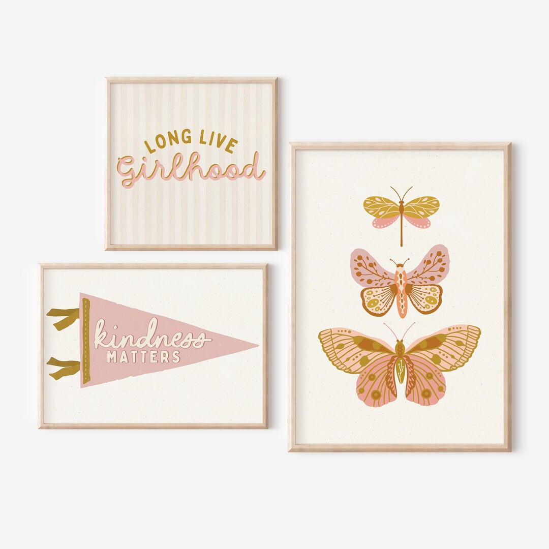 Girls Gallery Wall Set of 3 Prints Blush Pink Nursery Decor Long Live Girlhood Kindness Matters P... | Etsy (US)