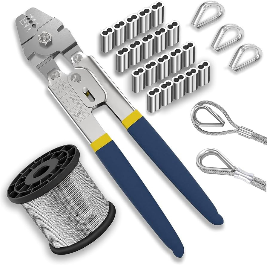 Wire Crimping Tool Kit, 100FT Stainless Steel Cable, 100PCS Aluminum Crimping Loop Sleeve, Wire R... | Amazon (US)