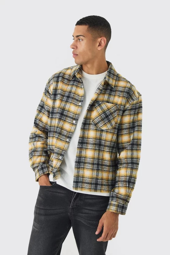 Oversized Boxy Flannel Plaid Long Sleeve Shirt | boohooMAN (US & Canada)