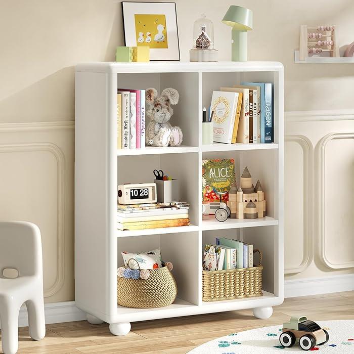 Kids Bookshelf, Large Wooden Bookcase with 6 Cube Storage, Girl Toy Storage Organizer Cabinet wit... | Amazon (US)