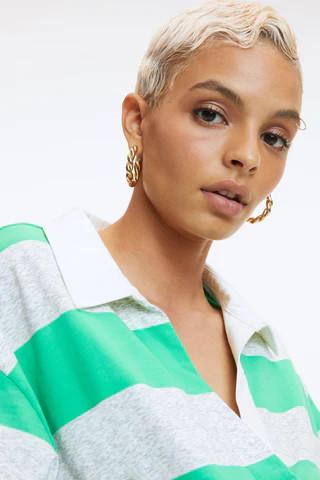 Cropped Rugby Shirt Summer Green & Heather Grey, Size S/M | Good American