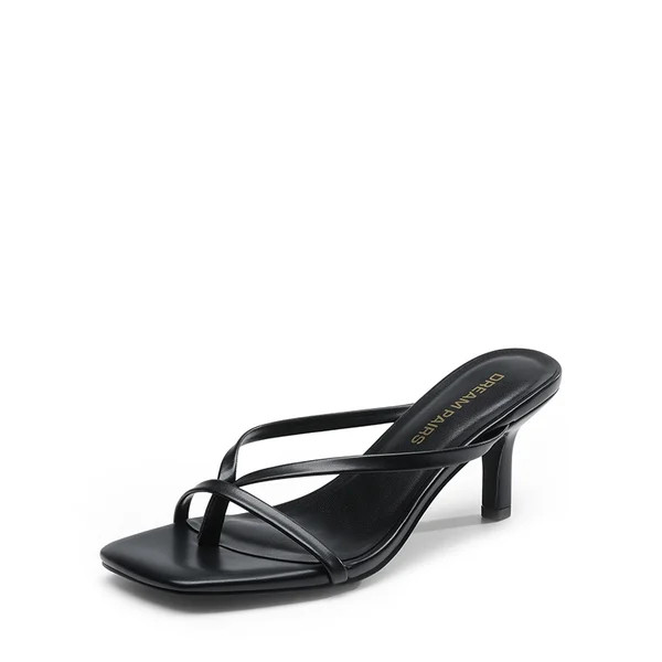 Slip-On Square Toe Thong Heeled Sandals | Dream Pairs