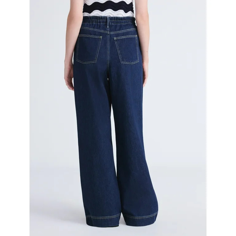 Free Assembly Women's and Women's Plus Relaxed Wide Leg Jeans with Tie Waist, 32" Inseam, Sizes 0... | Walmart (US)