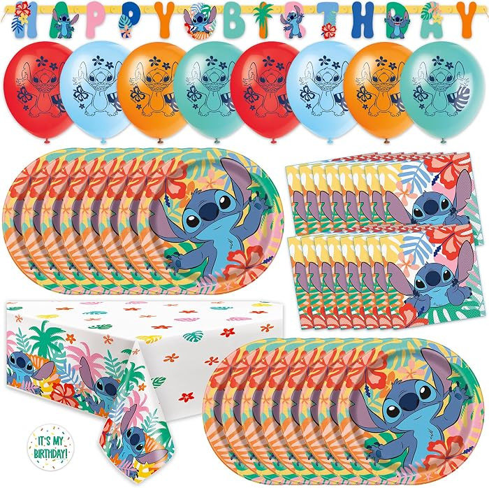 Lilo and Stitch Birthday Party Decorations for 16 | Banner, Tablecloth, Balloons, Plates and Napk... | Amazon (US)