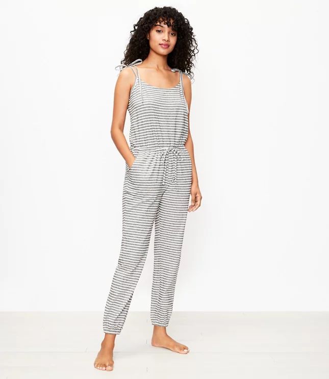 Striped Bow Strap Pajama Romper | LOFT