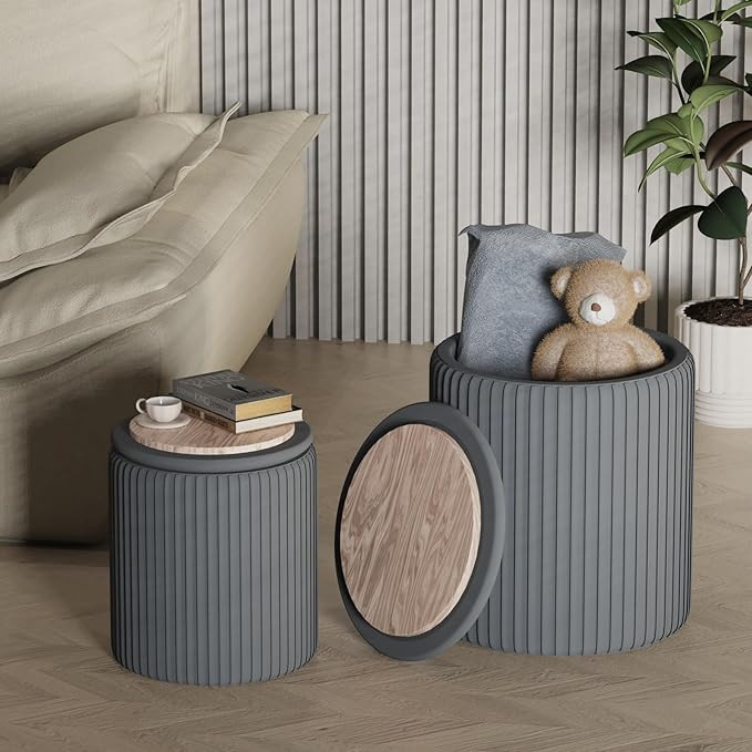 Round Set of 2 Ottoman with Storage-Upholstered Velvet Vanity Stool for Makeup Multifunctional Ot... | Amazon (US)