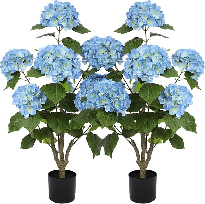 Nafresh 3FT Real Touch Faux Hydrangea Tree Outdoor, 2 Pack Blue Hydrangea Tree Artificial with Vi... | Amazon (US)