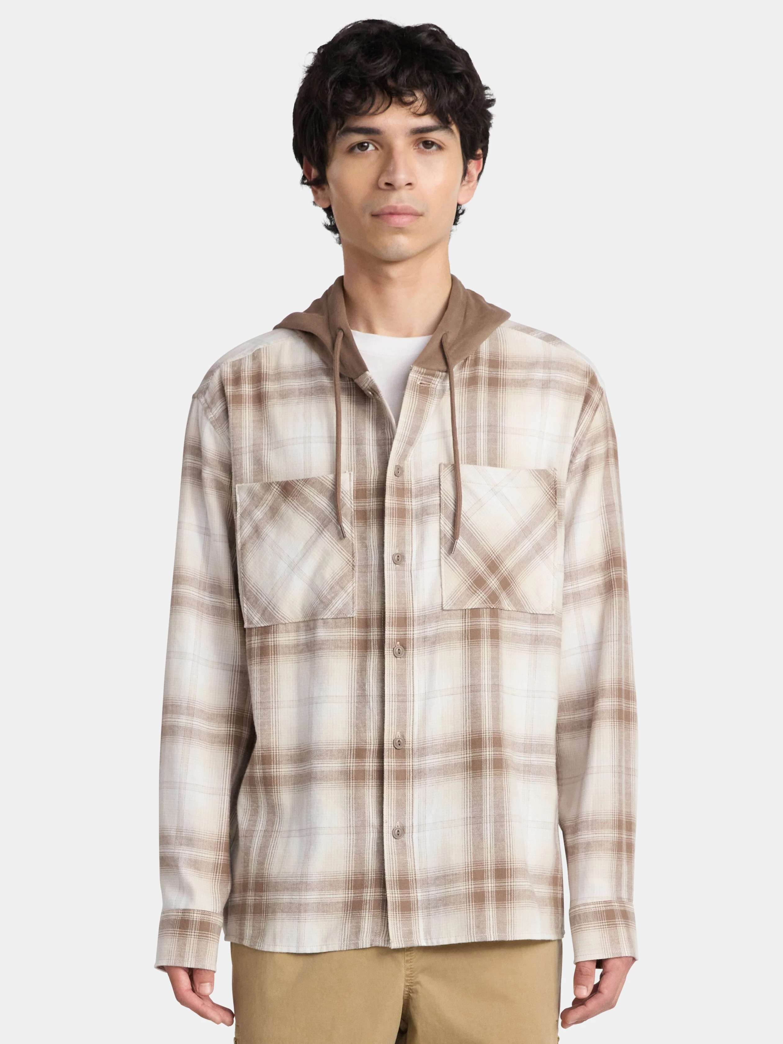 No Boundaries Men's & Big Men's Hooded Flannel Shirt with Long Sleeves, Sizes XS-5XL | Walmart (US)