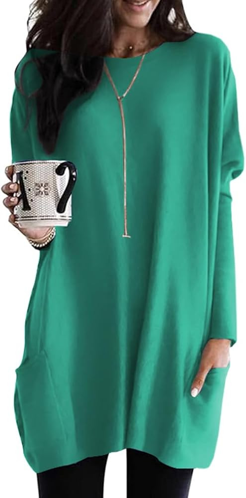 Poetsky Fall Womens Tunic or Tops to Wear with Leggings Long Sleeve Casual Long Shirts with Pocke... | Amazon (US)