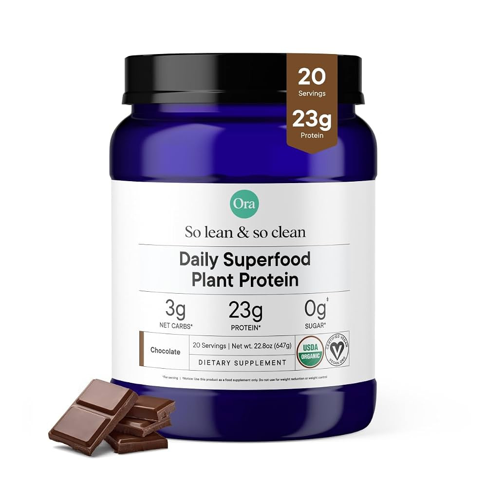 Ora Organic Vegan Protein Powder - 23g Plant Protein for Women and Men - Chocolate Flavor 20 Serv... | Amazon (US)