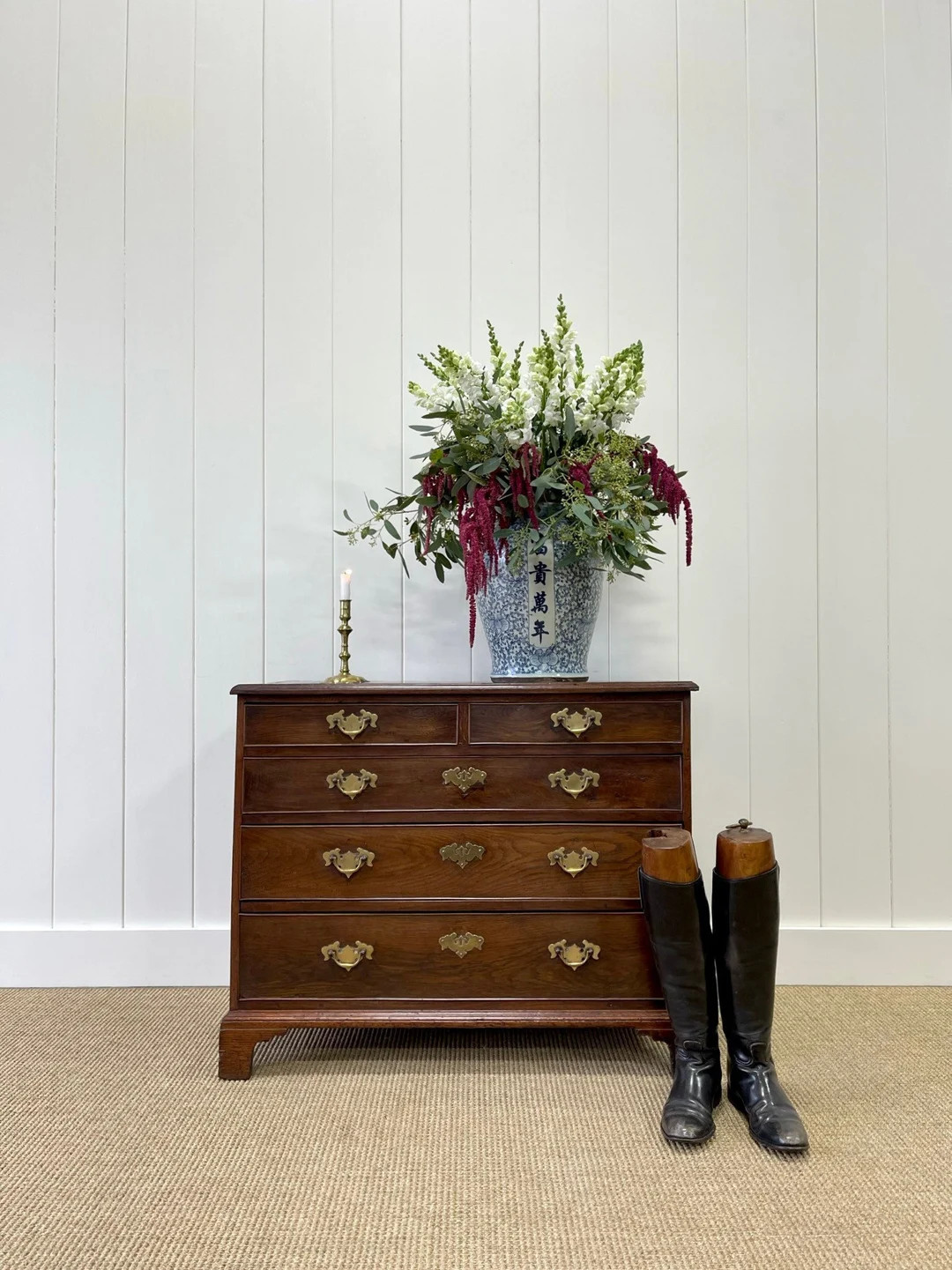 Antique English 18th Century Oak Chest of Drawers with Brasses | Etsy (US)