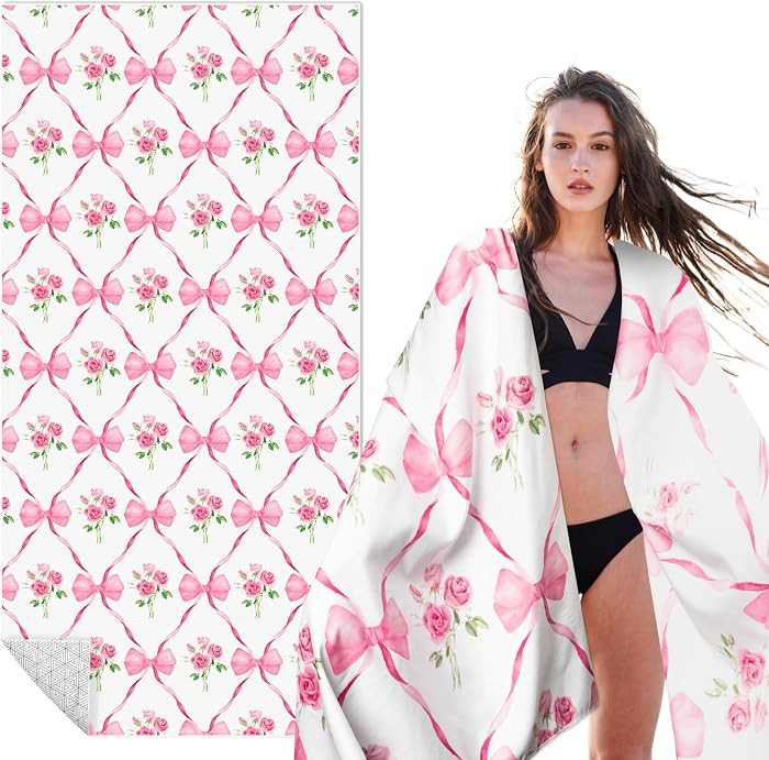 Pink Bow Oversized Beach Towel - Flower Double-sided Thin Microfiber Lightweight Pool Towel 71"x3... | Amazon (US)