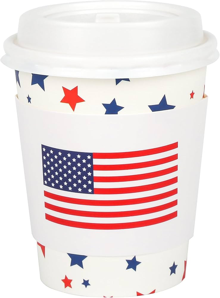 AimFun 50 Pcs Patriotic Disposable Coffee Cups with Lids and Sleeves 250th Anniversary 8oz Americ... | Amazon (US)