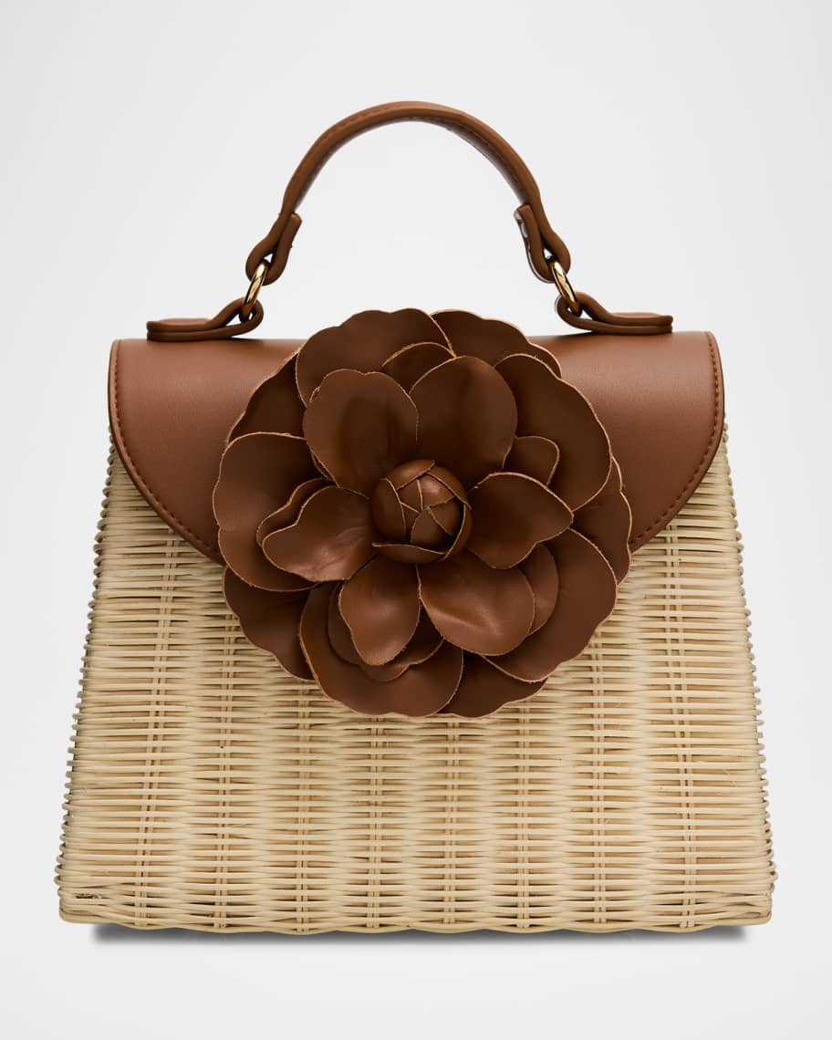 Melody Flower-Embellished Rattan Top-Handle Bag | Neiman Marcus