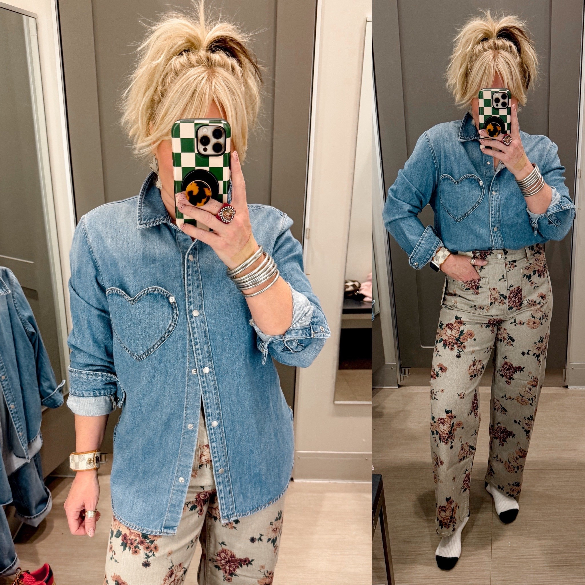 Love these floral sailor jeans 
I size up one in them. My denim heart shirt is a medium  

#LTKFindsUnder50 #LTKOver40