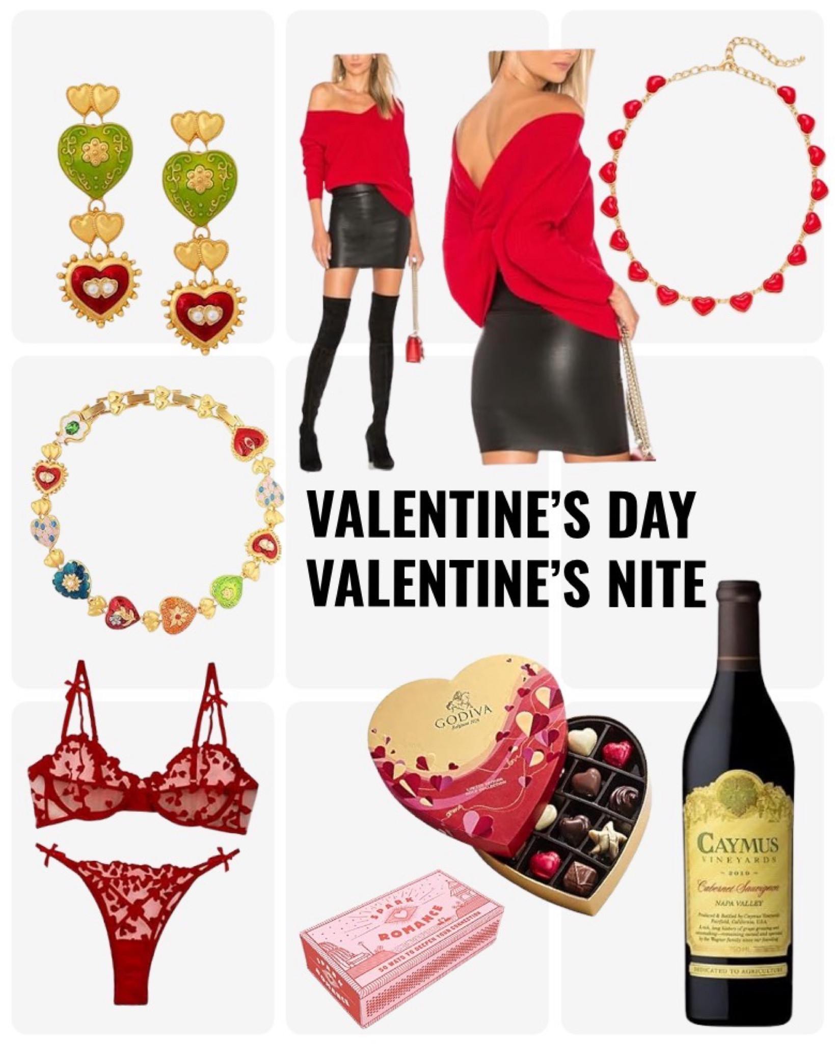 Valentine’s Day Date Night 💋❣️ this flirty off the shoulder sweater is red hot when paired with a micro faux leather skirt and matching thigh high boots. The statement jewelry pieces add a fun touch to an otherwise sexy date night look. The dangling earrings and matching bracelet look great mixed with this heart necklace that perfectly matches the sweater! Would you wear this fit for date night?
#ValentinesDay #DateNight #Styling

#LTKStyleTip #LTKSeasonal #LTKGiftGuide