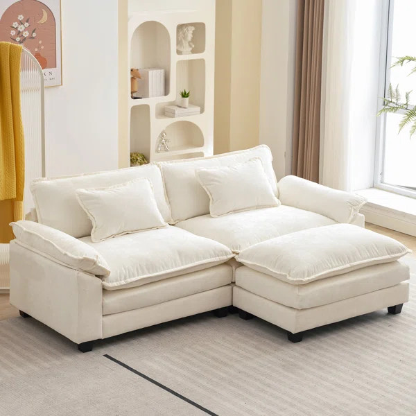 Arale 86'' Wide Comfy Cloud Couch Sectional Loveseat Sofa with Ottoman | Wayfair North America
