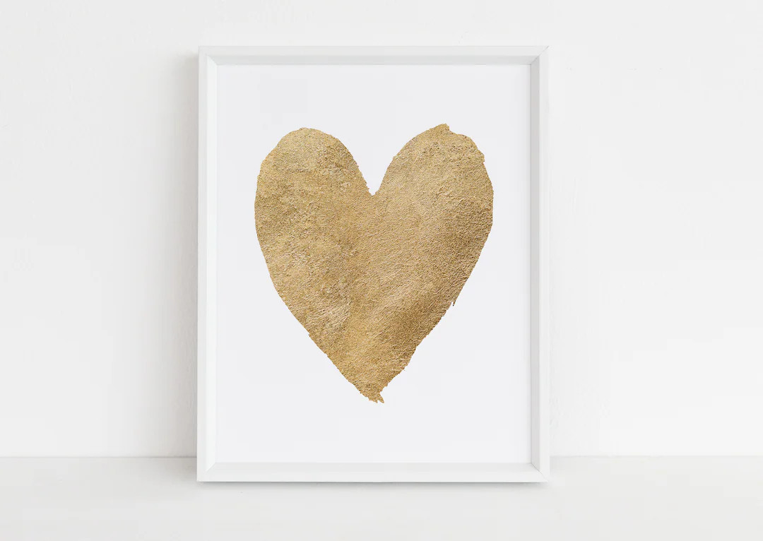 Heart Print, Heart Wall Art, Gold Foil Heart Print, Teen Wall Art, Teen Art, Tween Wall Art, Twee... | Etsy (US)