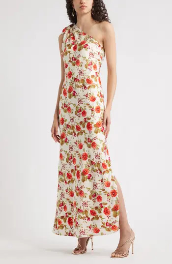 Chelsea28 Bow One-Shoulder Maxi Dress in Red Sweet Fruit at Nordstrom Rack, Size Small | Nordstrom Rack