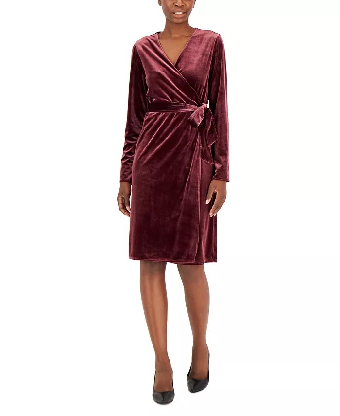 Women's Velvet Long-Sleeve Wrap Dress, Created for Macy's | Macys (US)