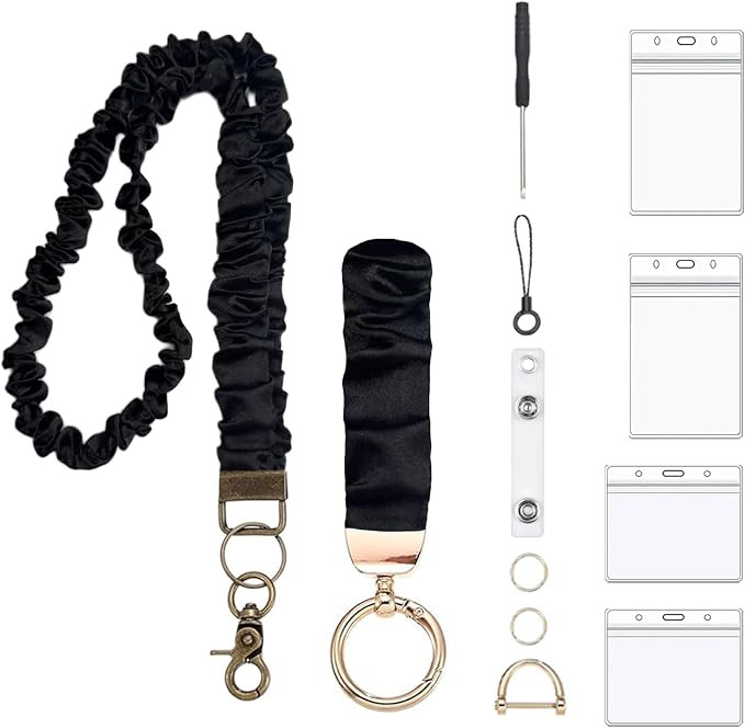 2 Set Stretchy Scrunchie Lanyard Teacher Lanyard Scrunchie Keychain Wristlet and Neck Lanyards fo... | Amazon (US)