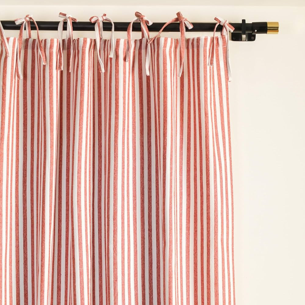 THE ART BOX Gauze Striped Curtains,Boho Linen Tie Top Hanging Curtains Light Filtering Door Windo... | Amazon (US)