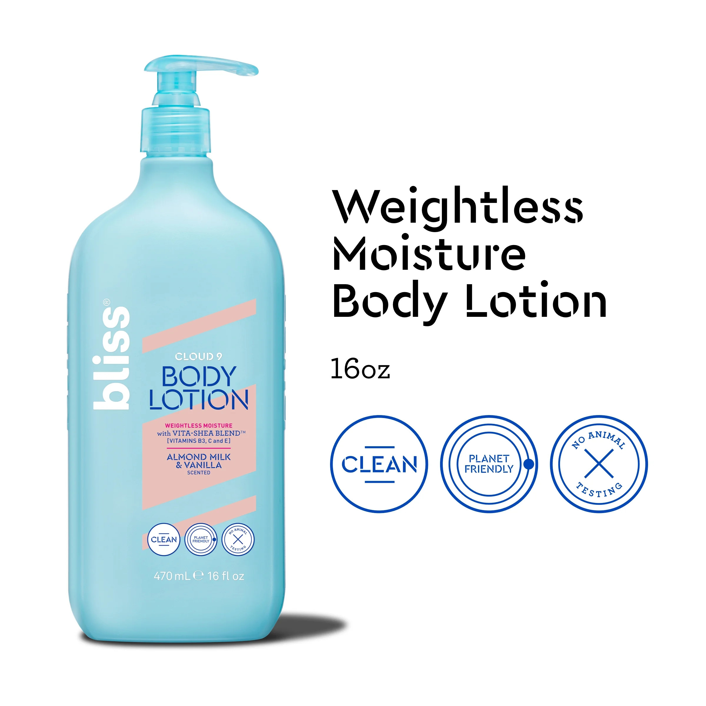 Bliss Cloud 9 Body Lotion Weightless Moisture, Almond Milk & Vanilla, 16oz | Walmart (US)