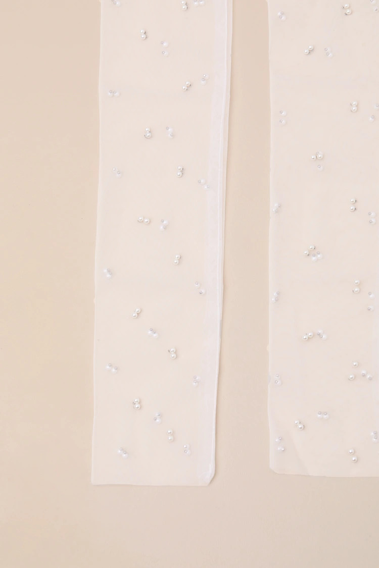 Danielli White Sheer Mesh Pearl Fingerless Gloves | Lulus