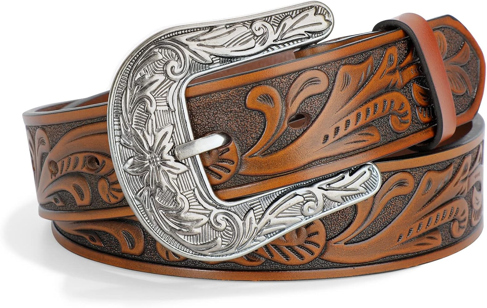 WOWOGO Western Belts for Women Cowboy Cowgirl Floral Engraved Leather Belt Strap Vintage Embossed... | Amazon (US)