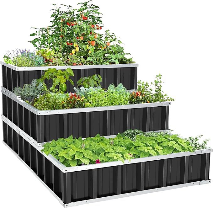 Suyncll 3 Tier Raised Garden Bed, 51'' x 35'' x 24'' Garden Boxes Outdoor Raised, 3 DIY Installat... | Amazon (US)