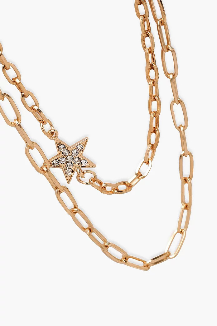 Goldene klobige Halskette mit Sternen | Boohoo.com (DE)