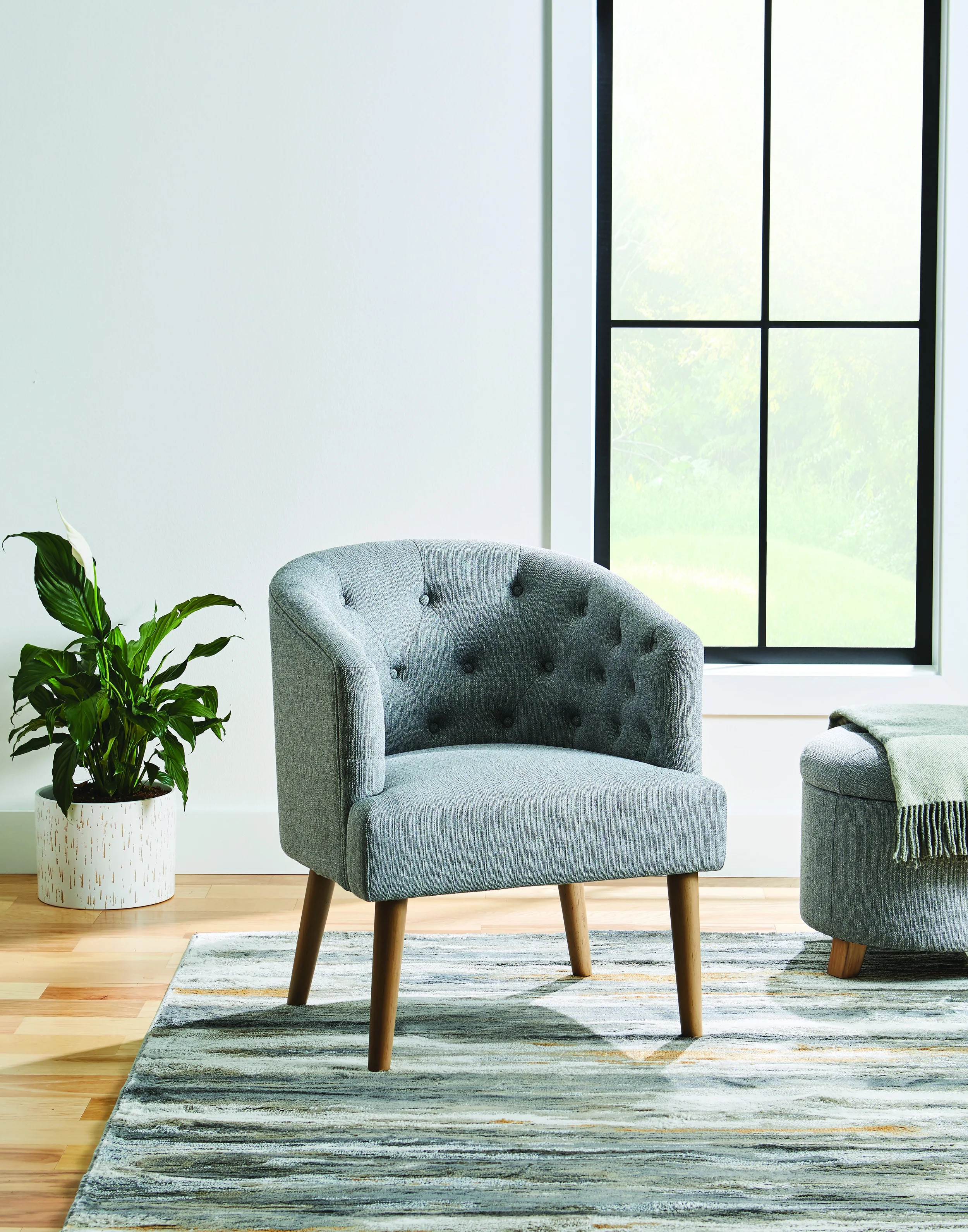 Better Homes & Gardens Barrel Accent Chair, Gray Linen Fabric Upholstery - Walmart.com | Walmart (US)