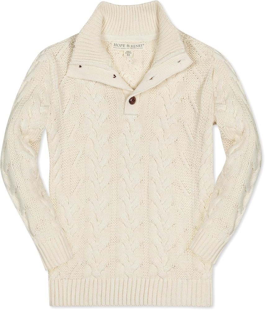 Hope & Henry Boys' Mock Neck Cable Sweater with Button Placket | Amazon (US)