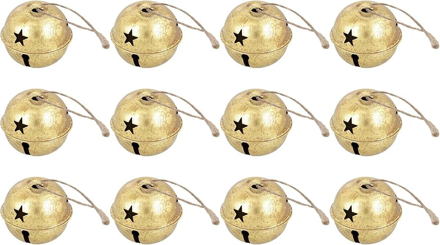 Haute Decor Jingle Bell Ornaments, 1.97-inch Diameter, 12-Pack - Shiny Gold Foil Metal Jingle Bel... | Amazon (US)