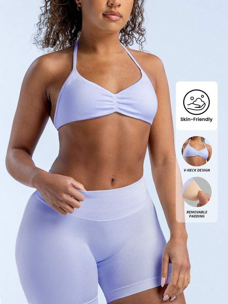 Yefecy Impact Strappy Bra Gym Top Women High Support Impact Thin Strap Halter Sports Seamless Bras Scrunch Workout Yoga Tank Top | SHEIN