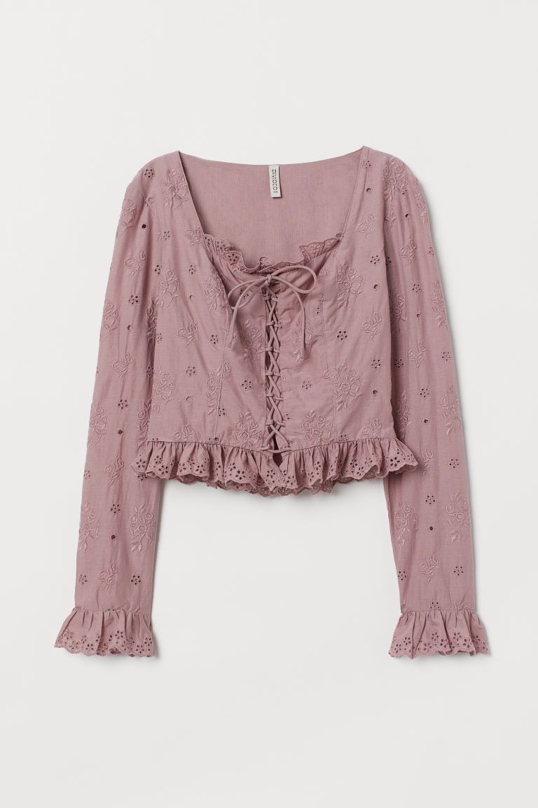 H & M - Blouse with Eyelet Embroidery - Pink | H&M (US + CA)