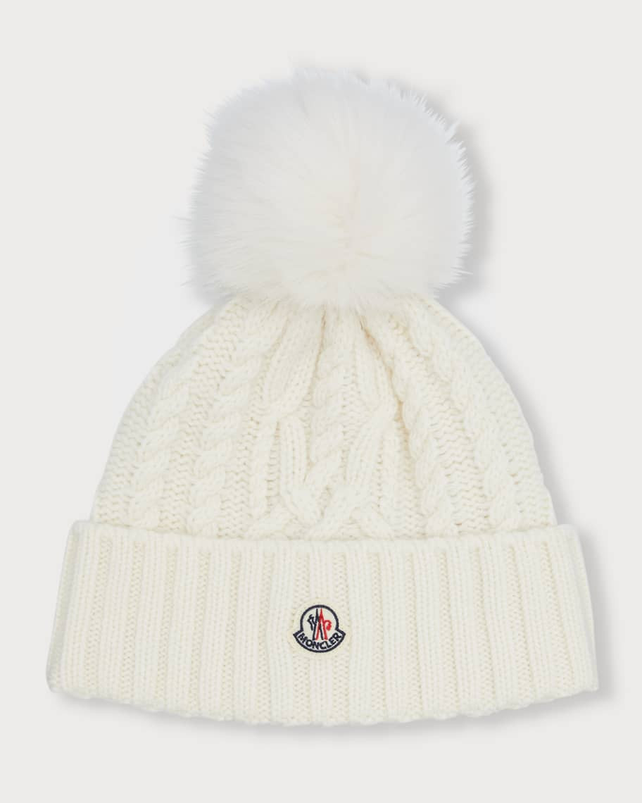 Moncler Cashmere Knit Beanie w/ Faux Fur Pom | Neiman Marcus
