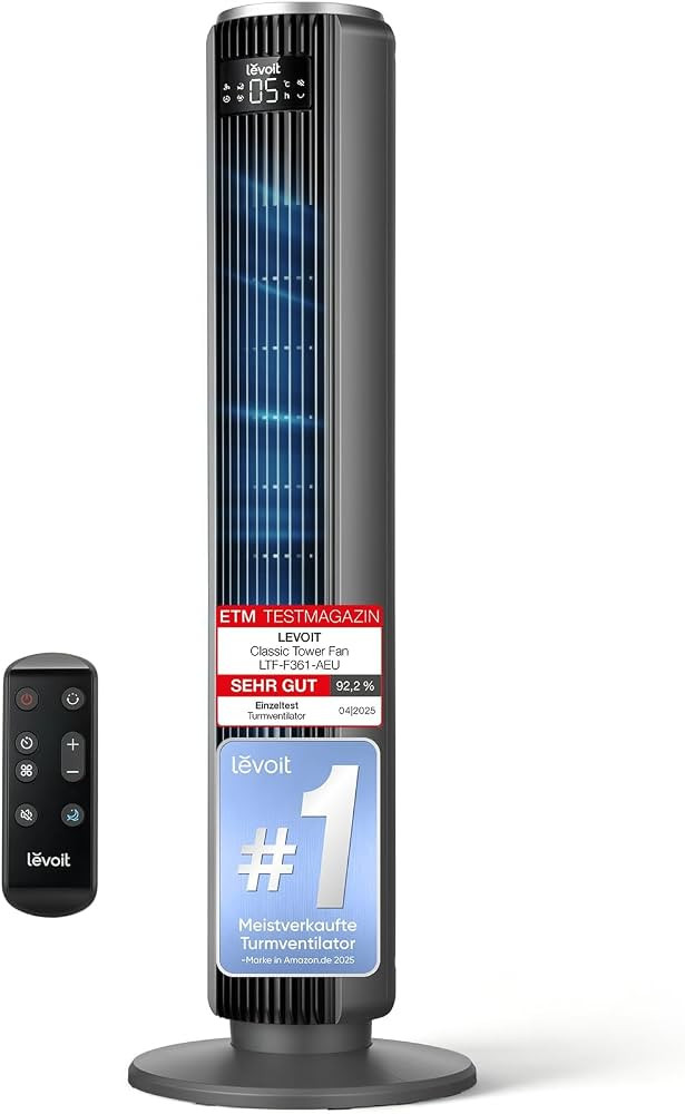 Levoit Leiser Ventilator mit K\u00fchlung - Turmventilator mit Fernbedienung - Oszillierender S\u... | Amazon (DE)