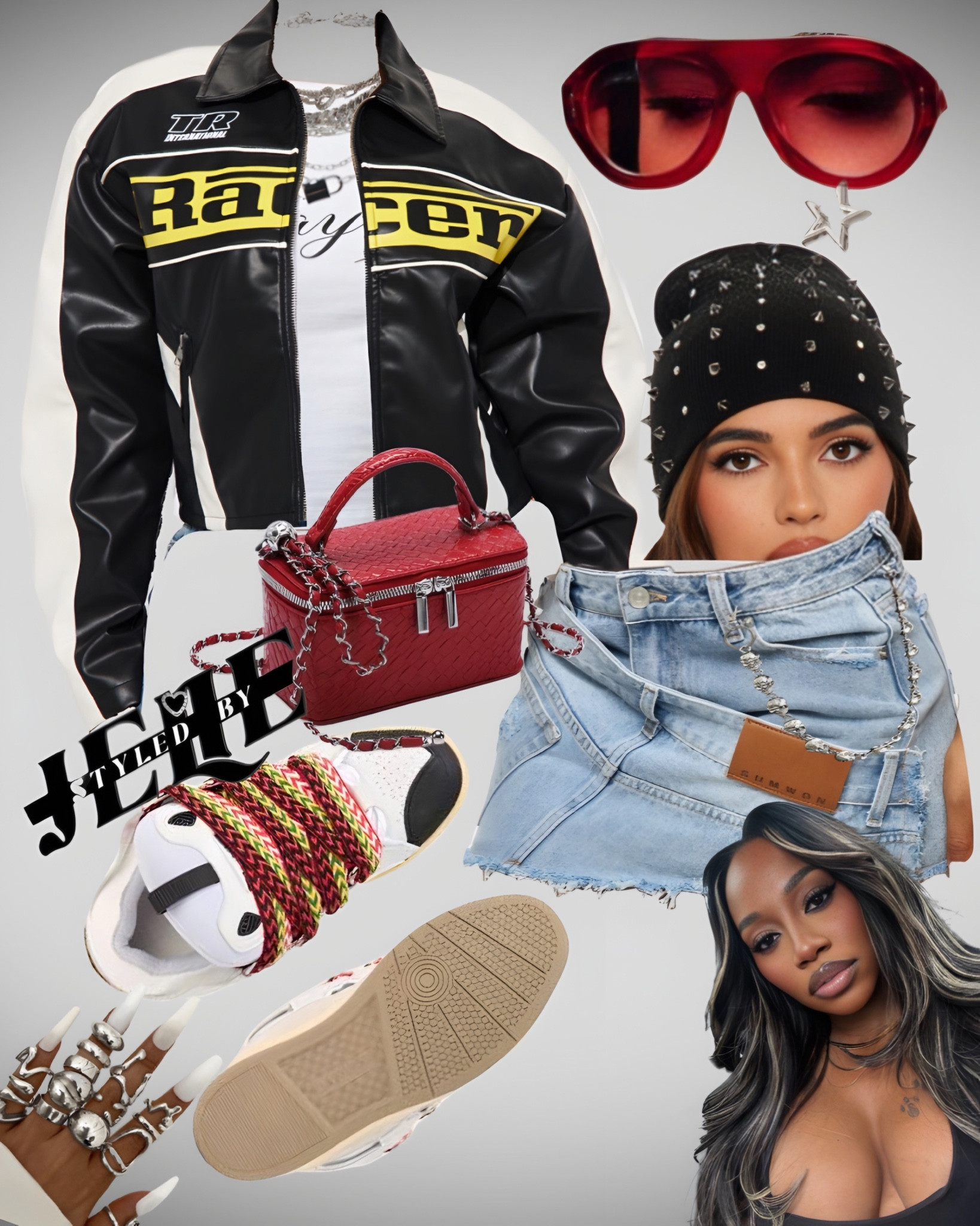 Jacket from fashion nova ‘Midnight Drifter Faux Leather Moto Jacket-
Black/combo'